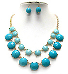 MULTI FACET ACRYLIC STONE LINK DOUBLE LAYER NECKLACE EARRING SET
