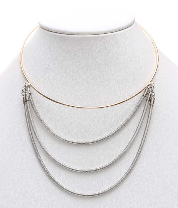 3 LAYERED SPRING CHAIN DROP WIRE CHOCKER NECKLACE