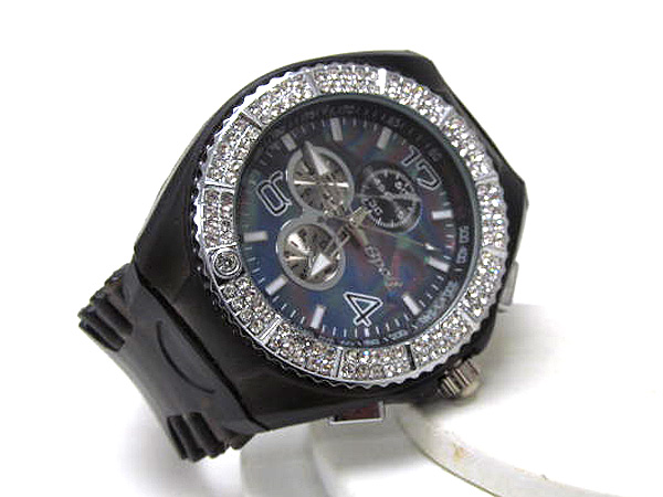DOUBLE LINE CRYSTAL COLOR RUBBER JELLY BAND FASHION SPORTS WATCH