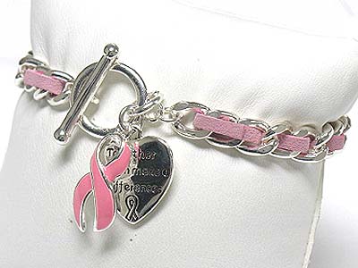 BREAST CANCER CAMPAIGN PINK RIBBON CHARM TOGGLE BRACELET - TOGETHER WE MAKE DIFFERENCE