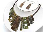 ANTIQUE LOOK ENAMEL METAL STIVK DANGLE BRADIED CORD NECKLACE AND EARRING SET