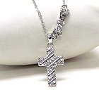 WHITE GOLD PLATING AND CRYSTAL DECO CROSS AND RIBBON NECKLACE