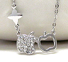 WHITE GOLD PLATING AND CRYSTAL DECO APPLE NECKLACE