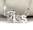 WHITE GOLD PLATING AND CRYSTAL DECO LIP AND KISS PENDANT NECKLACE