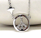 WHITE GOLD PLATING AND CRYSTAL DECO PEACE SYMBOL PENDANT NECKLACE