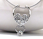 WHITE GOLD PLATING DOUBLE CRYSTAL HEART DROP PENDANT NECKLACE