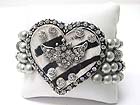 CRYSTAL STUD HEART TOP MULTI ROW METAL STRETCH BRACELET