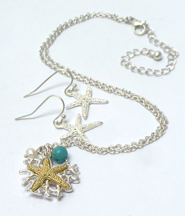 TEXTURED STARFISH PENDANT NECKLACE EARRING SET