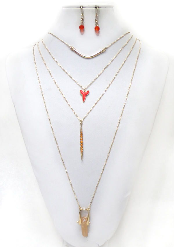 4 LAYER CHAIN MULTI CHARM NECKLACE SET