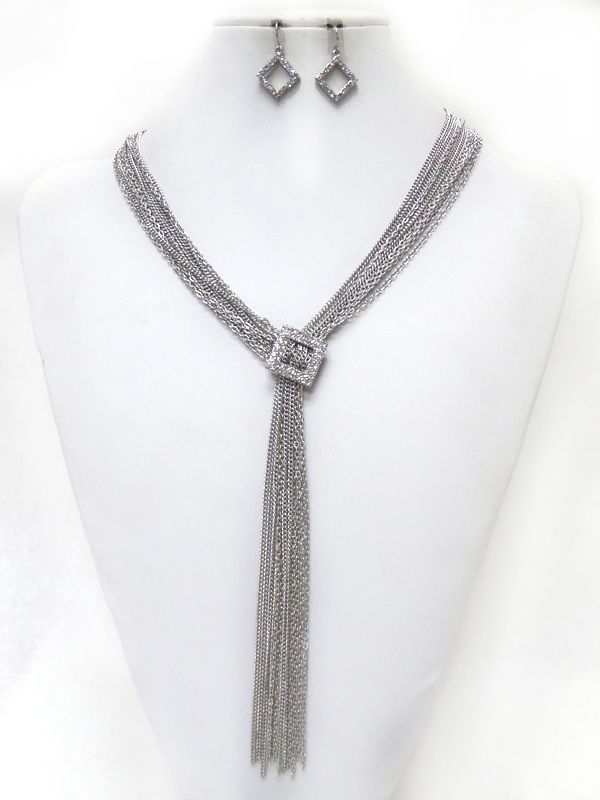 MULTI CHAINS WITH CRYSTAL PENANT DROP NECKLACE SET 