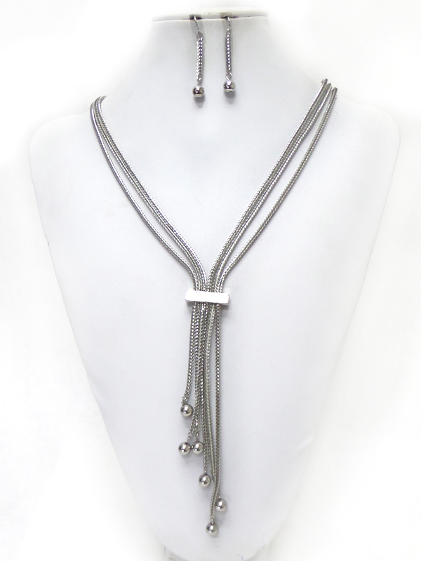 MULTIPLE CHAINS WITH BALL DROP NECKLACE SET 