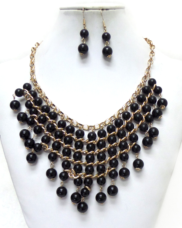 LAYERS OF BEADS WITH METAL CHAIN NECKLACE SET