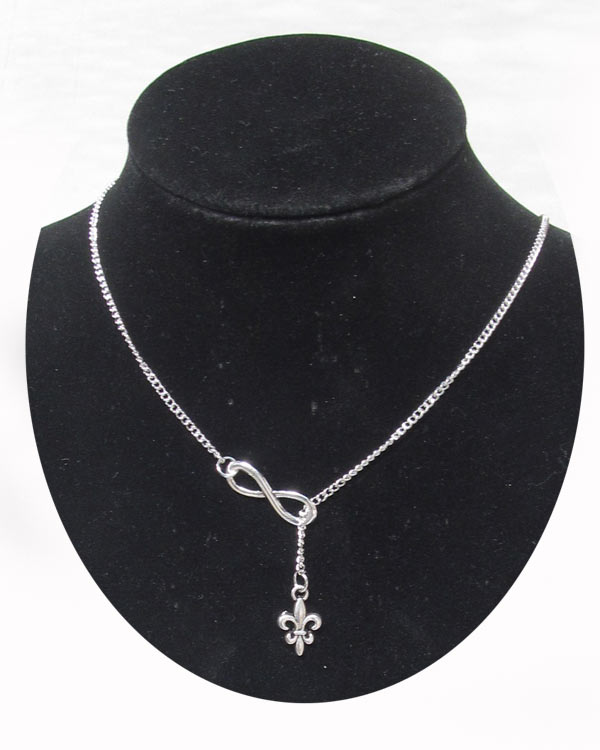 ANTIQUE SILVER FLEUR DE LIS AND INFINITY LAYERED NECKLACE