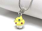 WHITE GOLD PALTING CRYSTAL STUD ENAMEL MINIATURE CUPCAKE NECKLACE