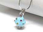 WHITE GOLD PALTING CRYSTAL STUD ENAMEL MINIATURE CUPCAKE NECKLACE