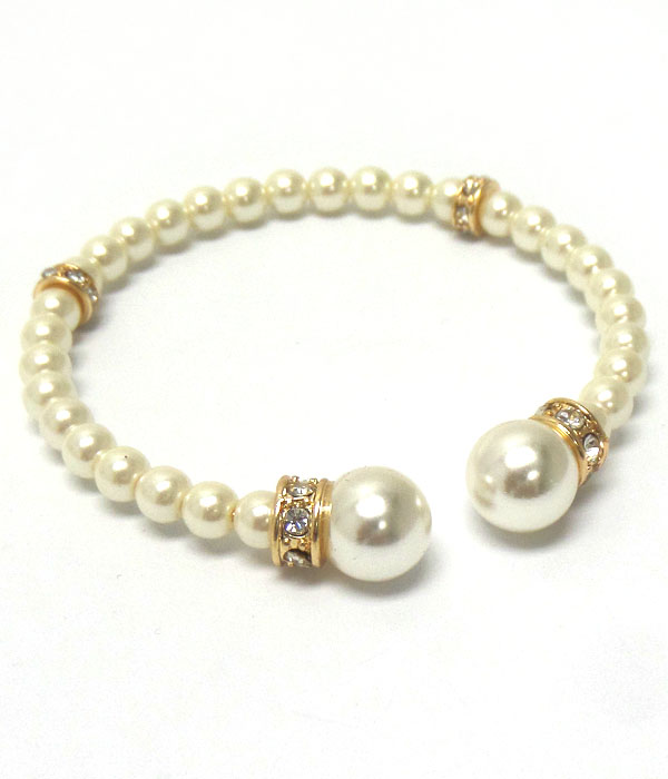 CRYSTAL RONDELLE AND PEARL MEMORY BAND BRACELET