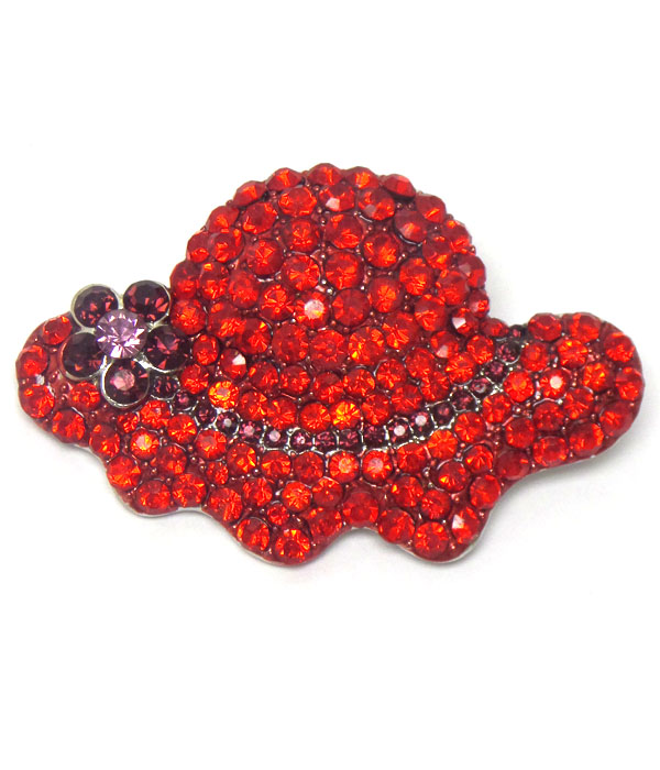CRYSTAL PAVE RED HAT BROOCH OR PIN