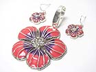 CRYSTAL AND METAL EPOXY FLOWER PENDANT AND EARRING SET