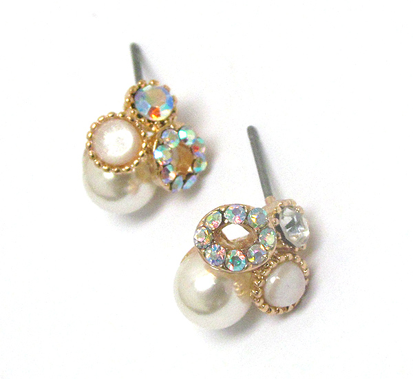 CRYSTAL AND PEARL MIX DECO EARRING