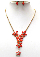 CRYSTAL AND FACET ACRYLIC STONE MULTI FLOWER LINK Y SHAPE NECKLACE EARRING SET