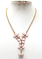 CRYSTAL AND FACET ACRYLIC STONE MULTI FLOWER LINK Y SHAPE NECKLACE EARRING SET