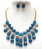 MULTI CRYSTAL DOME AND FACET ACRYLIC STONE LINK DROP NECKLACE EARRING SET