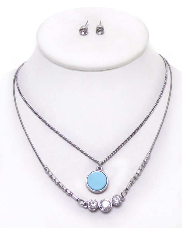 2 LAYER WITH TURQUOISE STONE NECKLACE SET 