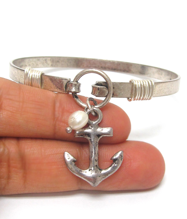 SOUTHERN COUNTRY STYLE ANCHOR CHARM WIRE BANGLE BRACELET