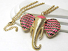CRYSTAL METAL EPOXY FASHION ELEPHANT HEAD DROP LONG CHAIN NECKLACE
