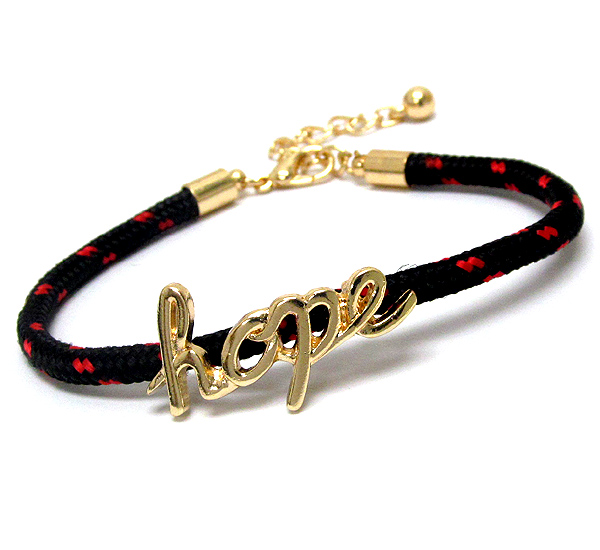 METAL HOPE LETTER AND HIKING ROPE BAND CLASP BRACELET