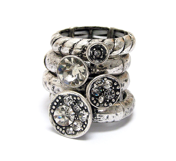 CRYSTAL DECO MULTI DISK STACKABLE STRETCH RING SET OF 4