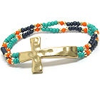 HAMMERED CROSS AND SEED BEAD DOUBLE STRTCH BRACELET