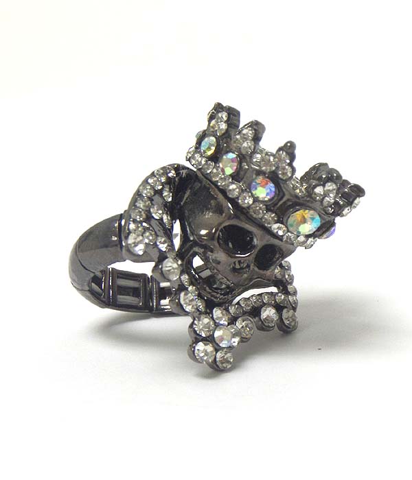 CRYSTAL SKULL AND CROWN STRETCH RING