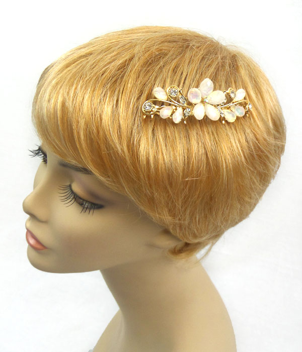 CRYSTAL AND PEARL FINISH FLOWER MIX HAIR PIN