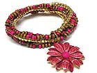 EPOXY FLOWER CHARM MULTI WOOD BEADS STRETCH BRACELET
