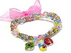 TRIPLE SEED BEAD STRANDS WITH LADYBUG CHARMS AND RIBBON KIDS BRACELET