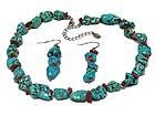 TURQUOISE AND CORAL STONE LINK NECKLACE AND EARRING SET