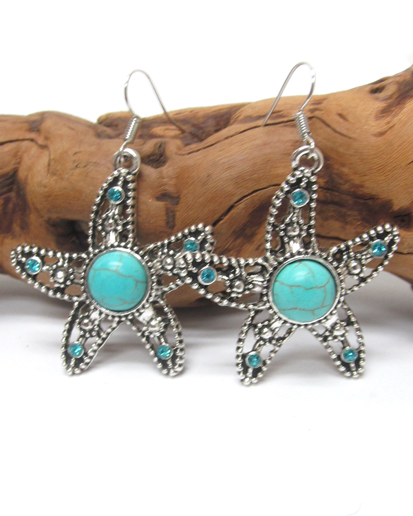 VINTAGE TIBETAN SILVER AND TURQUOISE STARFISH EARRINGS