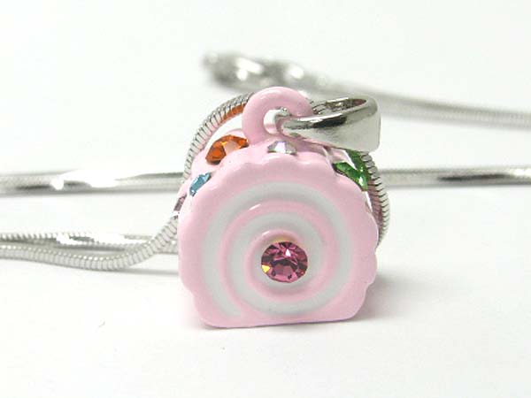 MADE IN KOREA WHITEGOLD PLATING AND METAL EPOXY CRYSTAL STUD MINIATURE LOLLIPOP CANDY PENDANT NECKLACE