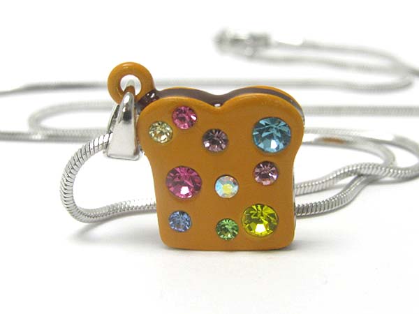 MADE IN KOREA WHITEGOLD PLATING AND METAL EPOXY CRYSTAL STUD MINIATURE TOAST PENDANT NECKLACE
