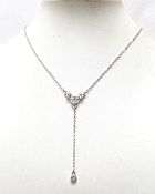 WHITE GOLD PLATING CRYSTAL DECO RING CENTER AND BALL DROP Y SHAPE NECKLACE