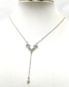 WHITE GOLD PLATING CRYSTAL DECO CHEVRON CENTER AND HEART DROP Y SHAPE NECKLACE