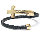 HAMMERED CROSS TIP AND BRAID WIRE BAND ADJUSTABLE BRACELET