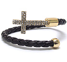 CRYSTAL CROSS TIP AND BRAID WIRE BAND ADJUSTABLE BRACELET