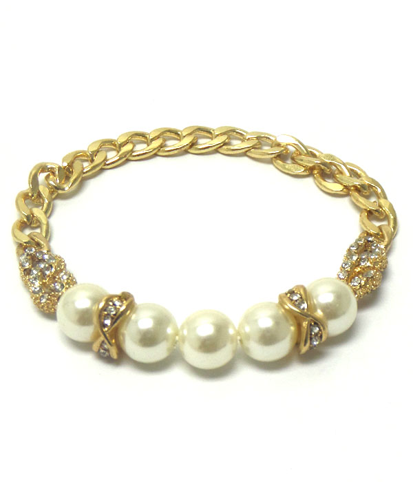 CRYSTAL CHAIN AND PEARL STRETCH BRACELET