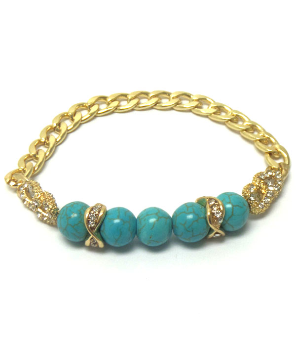 CRYSTAL CHAIN AND TURQUOISE STRETCH BRACELET
