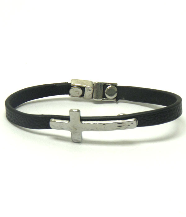 CROSS ON LEATHERETTE BAND AND MAGNETIC CLOSURE BRACELET