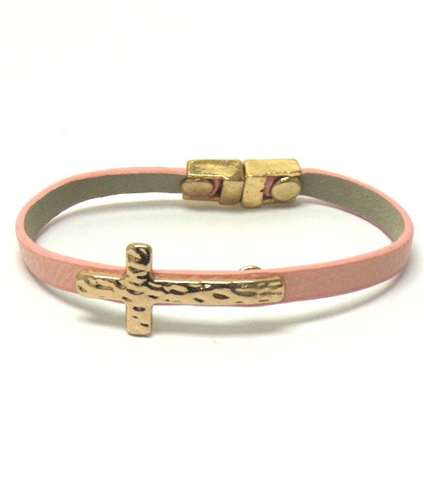 CROSS ON LEATHERETTE BAND AND MAGNETIC CLOSURE BRACELET