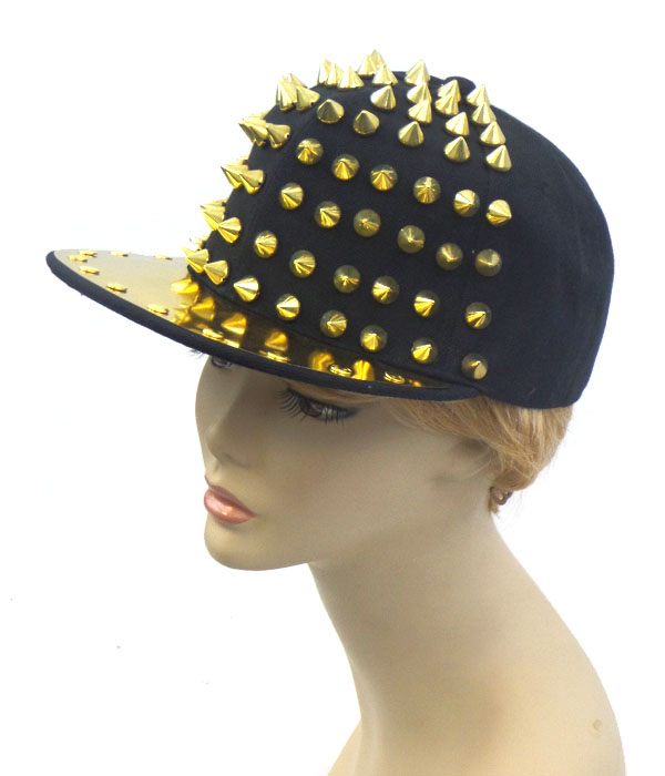 FRONT SPIKE AND GOLD TONE BRIM PUNK HIPHOP CAP