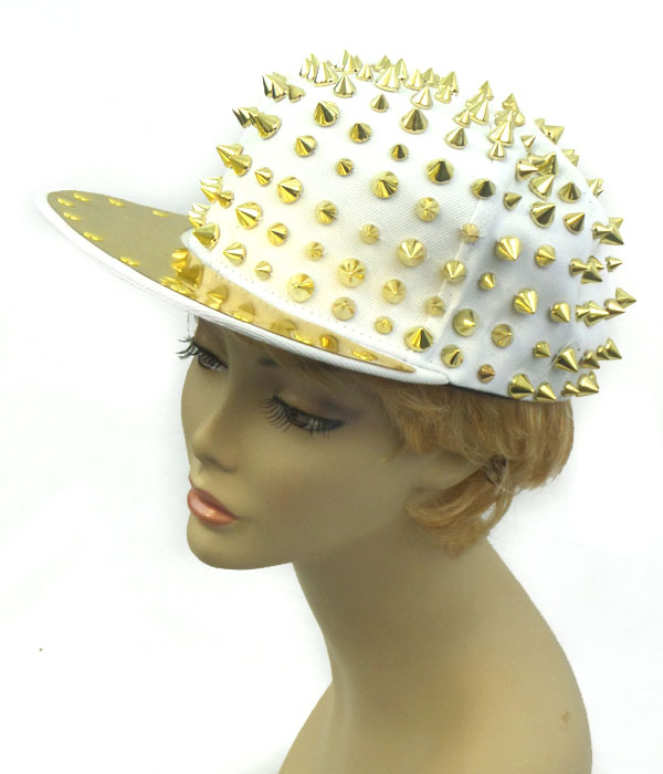 SPIKE ALL OVER AND GOLD TONE BRIM PUNK HIPHOP CAP